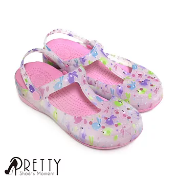 【Pretty】童趣可愛動物圖形兩穿防水鞋/雨鞋EU36粉紅色