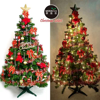 【摩達客】台灣製 8呎/ 8尺(240cm)特級綠松針葉聖誕樹 (+紅金色系配件)(+100燈鎢絲樹燈清光5串)