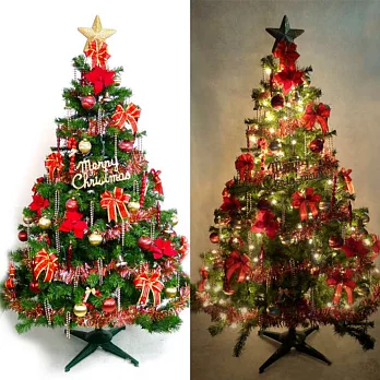 【摩達客】台灣製4尺/4呎(120cm)豪華版裝飾綠聖誕樹 (+飾品組-紅金色系)(+100燈鎢絲樹燈串清光1串)