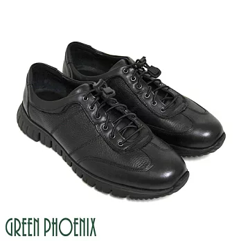 ◤Green Phoenix◥內斂簡單線條束帶全真皮輕量休閒皮鞋EU39黑色