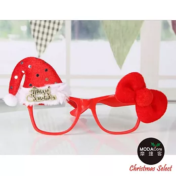 【摩達客】聖誕派對造型眼鏡-紅蝴蝶結聖誕帽