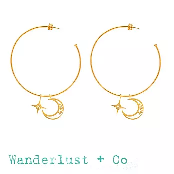 Wanderlust+Co 澳洲品牌 大C金色圓形耳環 星星月亮耳環 CELESTIAL