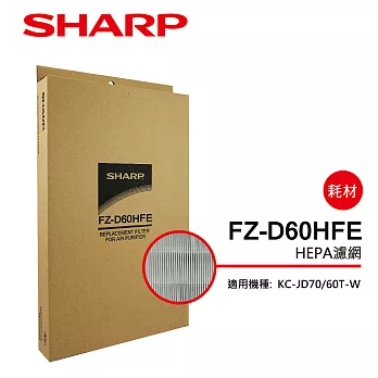 【SHARP 夏普】KC-JD70/60T專用HEPA濾網 FZ-D60HFE