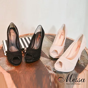 【Messa米莎專櫃女鞋】MIT優雅質感皺摺內真皮魚口高跟鞋-二色EU39米色