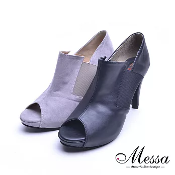 【Messa米莎專櫃女鞋】MIT時尚魅力顯瘦內真皮魚口高跟踝靴-二色EU35灰色