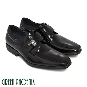 ◤Green Phoenix◥方型金屬裝飾線條感沾黏式全真皮紳士皮鞋EU40黑色