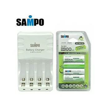SAMPO充電器+3號低自放充電電池(4入)