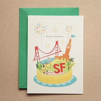 《SFwalkingbeans》卡片/萬用卡-SF Happy Holidays 舊金山蛋糕假期快樂