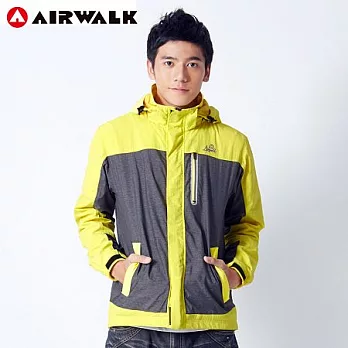 【美國 AIRWALK】雙色拼接連帽風衣外套-男L黃-L