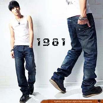 【1981牛仔褲】韓式打磨口袋直筒牛仔褲#2528M藍色