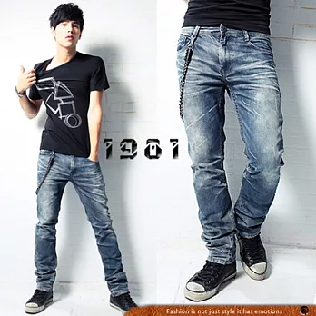 【1981牛仔褲】韓版雪花重磅合身牛仔褲#2538M黑灰色