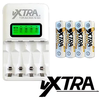 VXTRA LCD智慧型2.4A大電流低自放充電組(附3號電池4入)