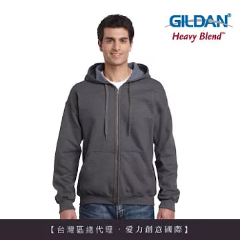GILDAN 總代理-100%美國棉~ 素面經典復古連帽拉鏈外套~粗花呢色-M號