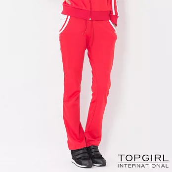 TOP GIRL-雙色連帽顯瘦修身套裝-褲子S紅