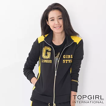 TOP GIRL-撞色顯瘦修身套裝-外套M黑