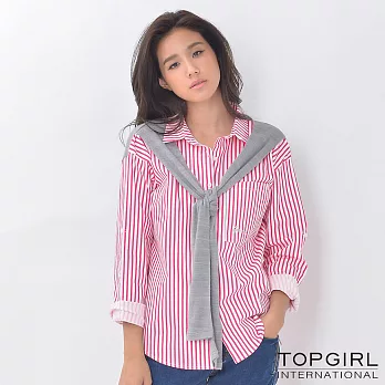 TOP GIRL-拼接條紋造型襯衫M粉紅