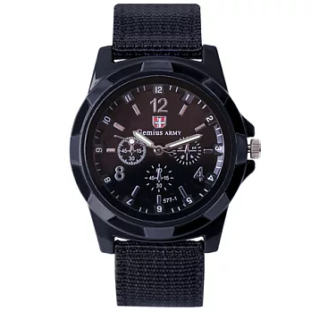 Watch-123 勇武者 瑞士軍風經典帆布帶腕錶 (4色可選) 黑色