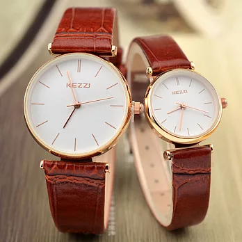 KEZZI 珂紫 735經典超薄簡約復古皮帶錶/大型(棕色)