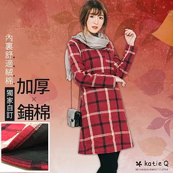 【KatieQ】獨家格紋加厚鋪棉洋裝-M-XLL紅