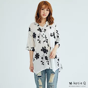 【KatieQ】立體繡線花朵寬上衣-M-XL　L白