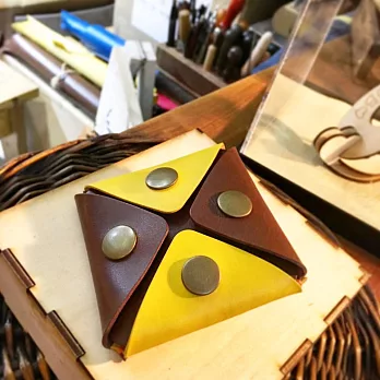 Leatherism DIY雙色四角零錢包 材料包RU深啡（配黃色）