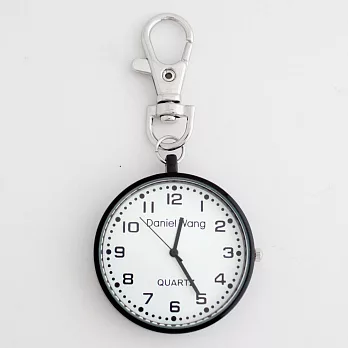 Daniel Wang 圓形繽紛造型時鐘鑰匙圈小掛錶-鋼琴白
