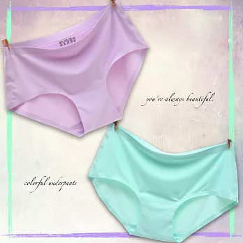 水洗標法式極致無痕冰絲內褲(馬卡龍綠+紫2件組