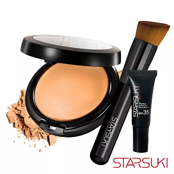 STARSUKI 3D光效持色粉餅+無畏裸妝光感粉底液5ML+粉底刷 (效期至2018/9)健康色組