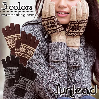 Sunlead 保暖防寒經典北歐雪花織紋針織手套(暖駝色)