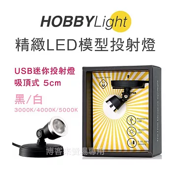 HOBBYLight【精緻 LED 模型投射燈 USB 迷你投射燈 吸頂式 5cm】模型燈 櫥窗 擺設 裝飾 #黑3000K