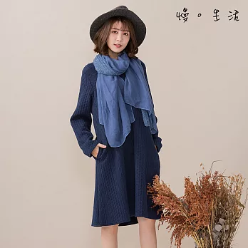 【慢。生活】緹花紋厚棉寬連身裙(3色)-F　FREE藍