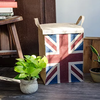 【收納職人】美式復古LOFT工業風英國國旗附蓋黃麻收納整理籃/儲物盒 (英國風)