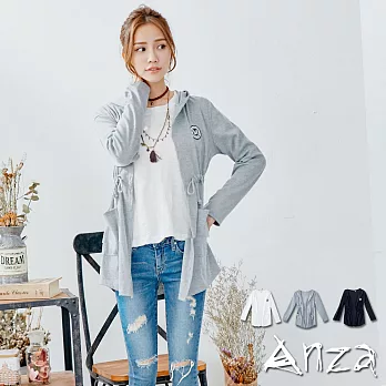 【AnZa】連帽羅紋拉繩罩衫外套(3色)FREE淺灰
