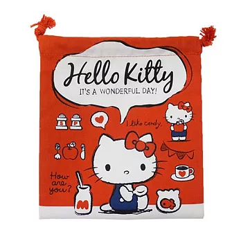 【日本進口正版】三麗鷗 Hello Kitty 帆布 束口袋/收納袋 Sanrio -紅色款