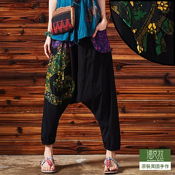 【潘克拉】變色龍染印貼布飛鼠褲-F　FREE黑