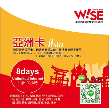 WISE SIM 樂網通獨家 亞洲16國4G上網卡