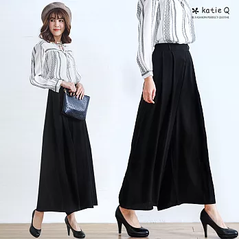【KatieQ】簡約黑飄逸雪紡寬褲-F　FREE黑