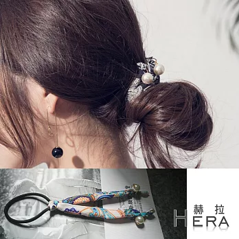 【Hera】赫拉 可盤髮印花民族圖騰珍珠吊墜髮圈/髮束-3色(杏色)