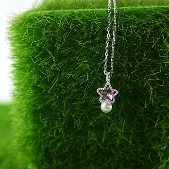 【PinkyPinky Boutique】小星星珍珠可愛水鑽項鍊 (紫羅蘭)