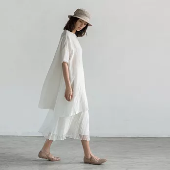 旅途原品_伊蓮 原創設計文藝肌理桑蠶絲中長百褶裙-S/M/L/XL　M白色