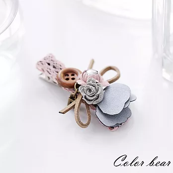 【卡樂熊】氣質蕾絲玫瑰鈕扣蝶結造型髮夾-粉色