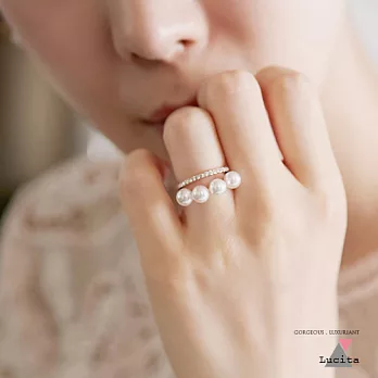 LuciTA 秋冬空運新款 韓風雙層珍珠鑲鑽戒指