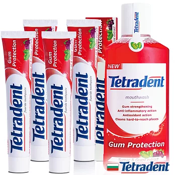 歐洲原裝Tetradent牙齦護理牙膏4支+護理漱口水1瓶超值5入組