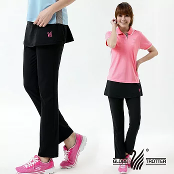 【遊遍天下】假兩件式台灣製抗UV彈性休閒運動瑜珈長褲(P127-1)M黑色