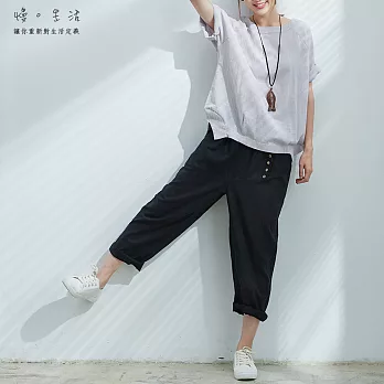 【慢。生活】側釦直筒棉麻褲-F　FREE黑