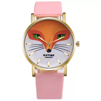 Watch-123 狐狸方程式-可愛動物個性創意學生手錶 (5色任選)粉紅