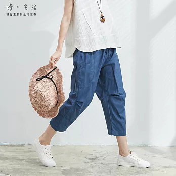 【慢。生活】打摺立體棉麻直筒褲-F　FREE深藍
