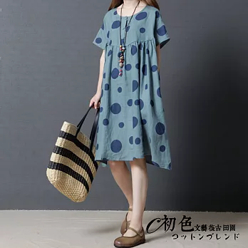 【初色】寬鬆圓點中長款連衣裙-共2色-90152(M-2XL可選)2XL藍色