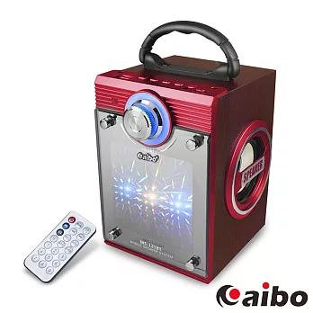 aibo L125 可遙控多功能 手提木質無線藍牙喇叭(AUX/隨身碟/TF卡/FM)紅色