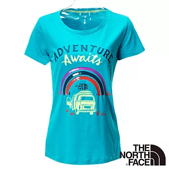 【The North Face】女 FLASHDRY短袖T恤L青藍